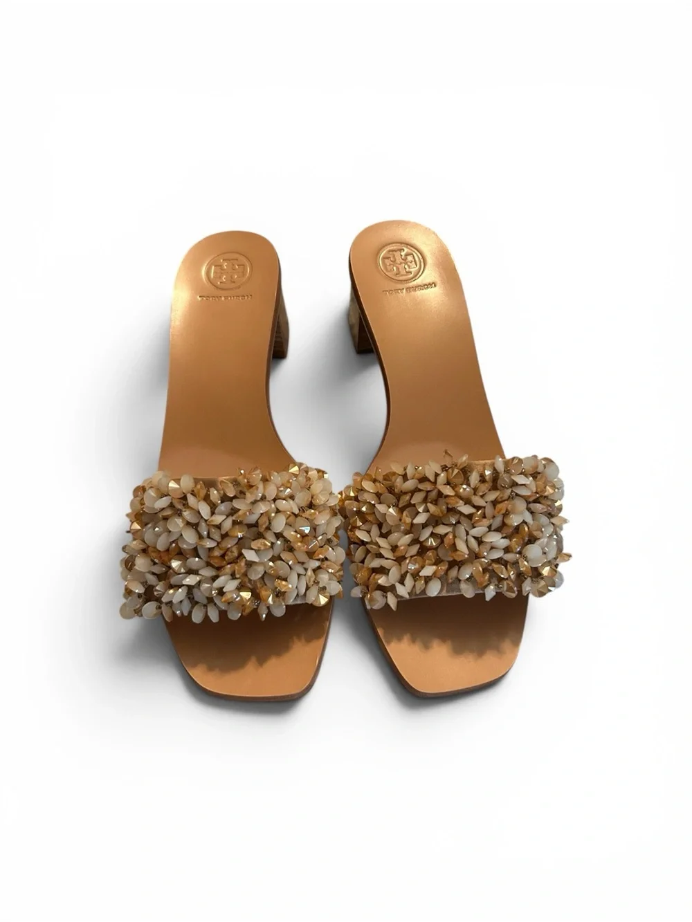 Tory Burch NWOT Logan satin and crystal beaded slides